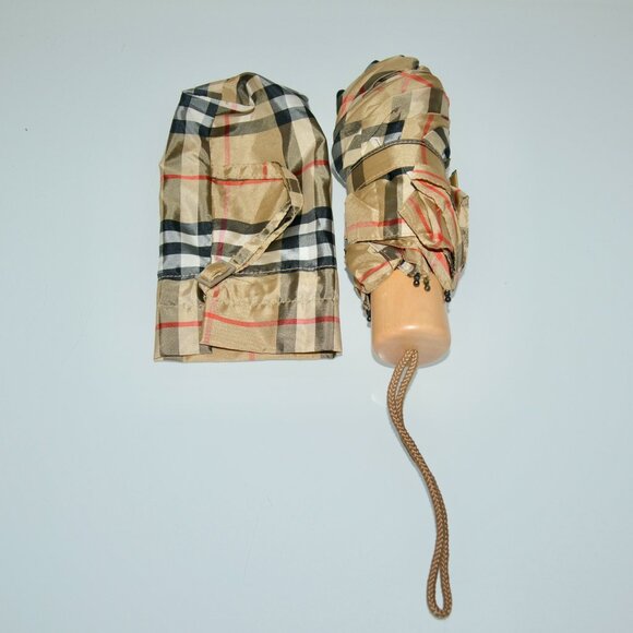 NWT BURBERRY CHECK LOGO COMPACT UMBRELLA - Picture 2 of 7